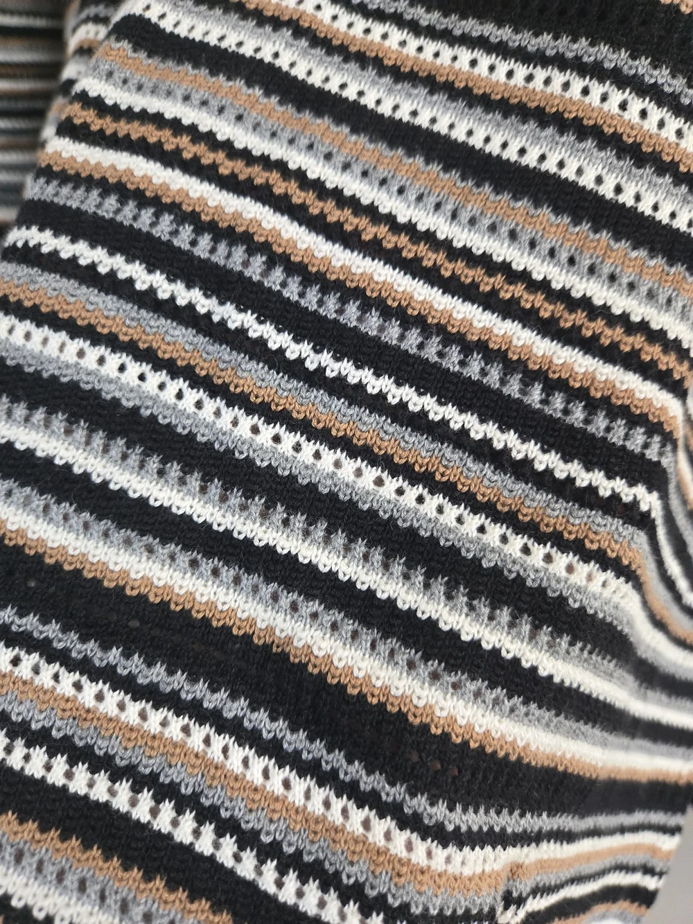 Jones New York Striped Long Sleeve Knit Crew Neck Sweater in Black, White, Tan - Picture 5 of 8
